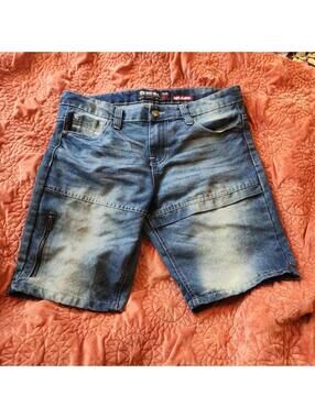 Vintage Y2K faded blue Ecko Unltd. distressed denim shorts with zippers